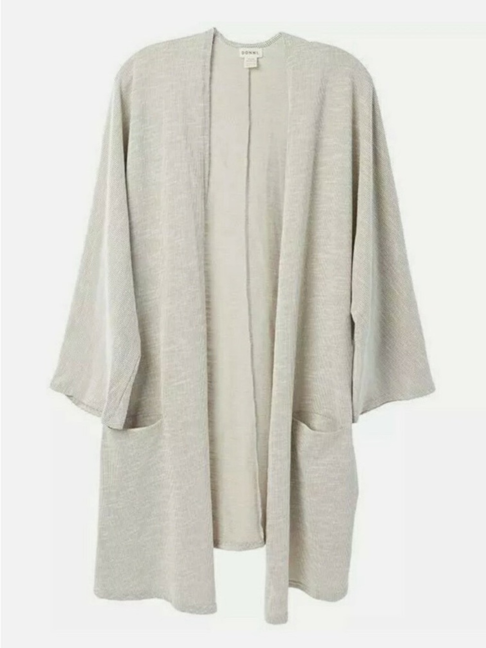 DONNI Women’s Light Grey White Striped Ribbed Open Front Cardigan OS